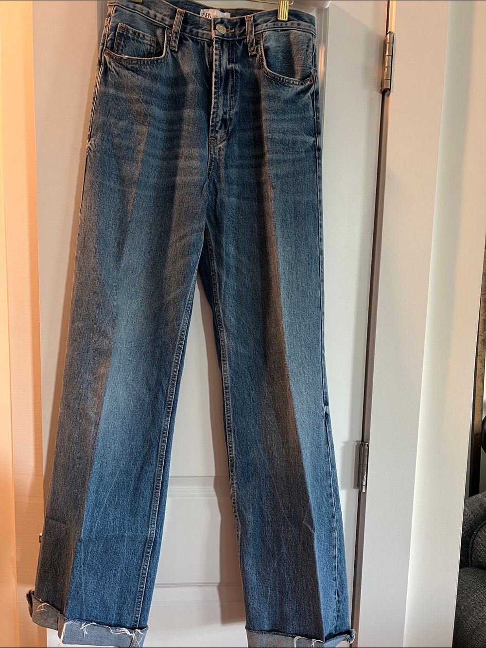Zara Two-Tone Straight Leg Jeans in Dark & Medium Blue